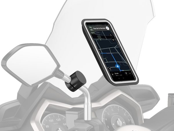 Support de téléphone magnétique avec pochette détachable pour rétroviseur de scooter, idéal pour la navigation en ville.
