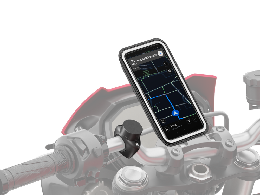 SHAPEHEART innovation française, Support telephone moto magnétique.  Antivibration, avec pochette imperméable détachable. Porte téléphone moto,  scooter, guidon et rétroviseur, accessoire moto universel en destockage et  reconditionné chez DealBurn