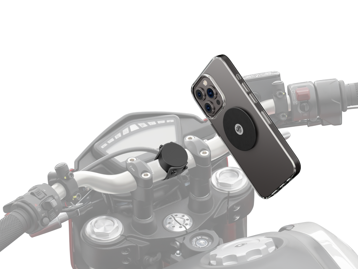 Motorcycle phone holder with steel plate