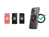 Compatibilité de la plaque métal Shapeheart illustrée avec différents modèles de coques, non-compatible avec coque antiadhésive, texturé ou cuir