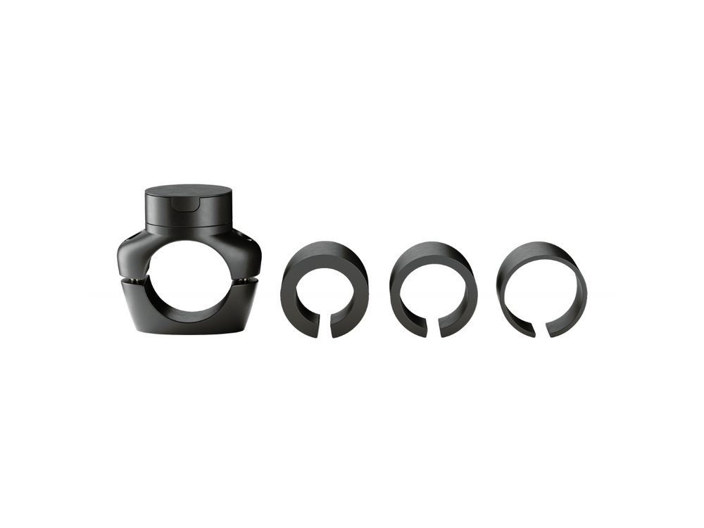 Base du support PRO BOOST et ses différents adaptateurs, compatible guidons de 22 à 32 mm de diamètre